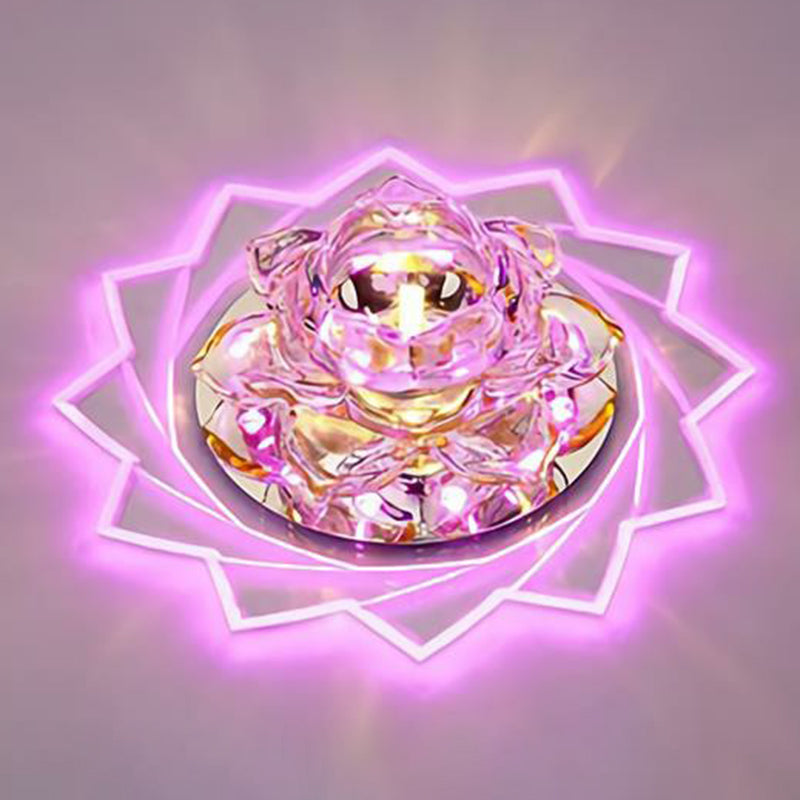 Lotus-Shaped LED Flush Mount Light Simplicity Crystal Corridor Flush Mount Ceiling Light in Clear Clear 5w Pink Clearhalo 'Ceiling Lights' 'Close To Ceiling Lights' 'Close to ceiling' 'Flush mount' Lighting' 2107075