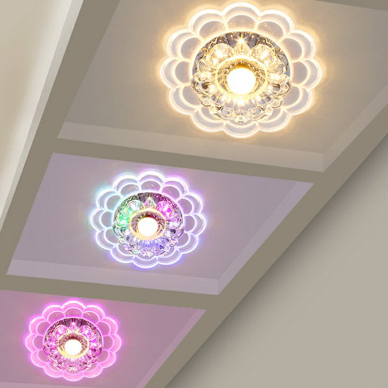 Modern Style Blossom Shaped Flush Light Crystal Hallway LED Flush Ceiling Light Fixture in Clear Clear 7 Color Clearhalo 'Ceiling Lights' 'Close To Ceiling Lights' 'Close to ceiling' 'Flush mount' Lighting' 2107130