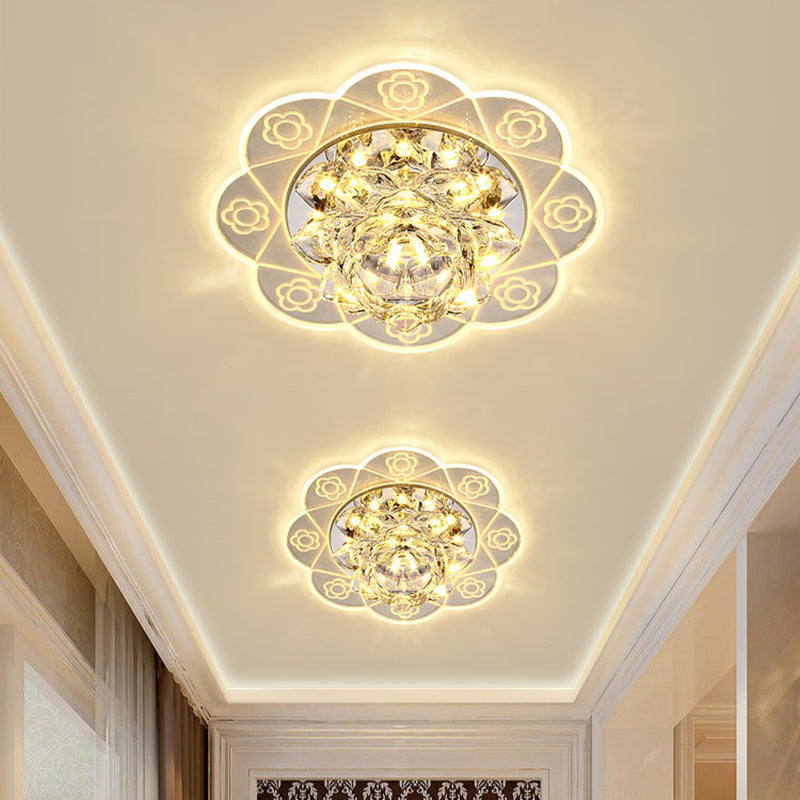 Floral Flush Mount Lighting Minimalist Crystal Hallway LED Flush Mount Fixture in Clear Clearhalo 'Ceiling Lights' 'Close To Ceiling Lights' 'Close to ceiling' 'Flush mount' Lighting' 2107136