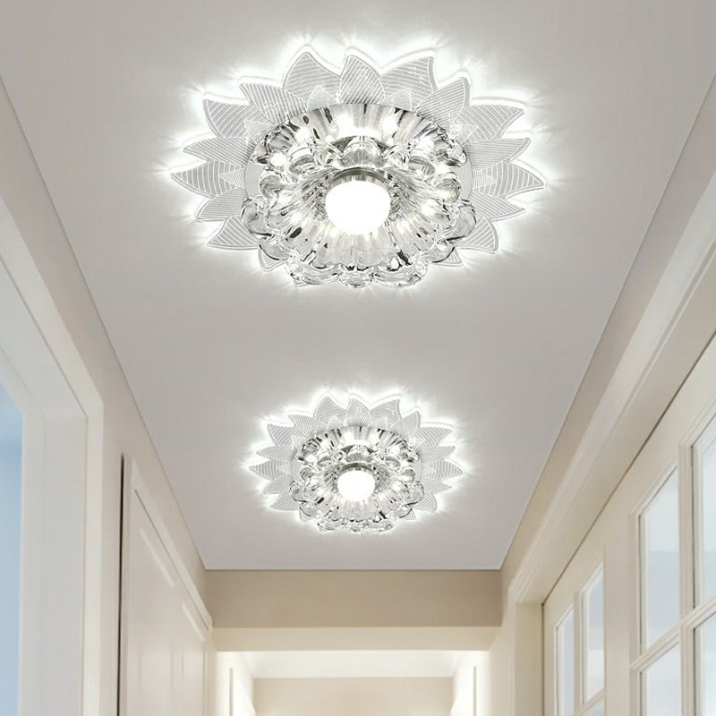 Modern Blossom Shaped LED Flush Mount Crystal Hallway Flushmount Ceiling Light in Clear Clear White Clearhalo 'Ceiling Lights' 'Close To Ceiling Lights' 'Close to ceiling' 'Flush mount' Lighting' 2107188