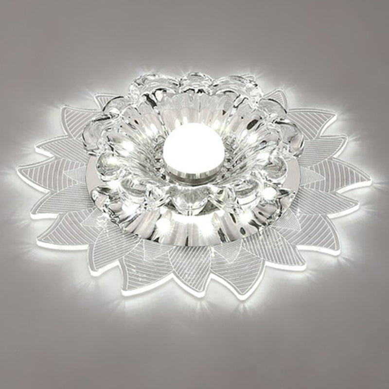 Modern Blossom Shaped LED Flush Mount Crystal Hallway Flushmount Ceiling Light in Clear Clearhalo 'Ceiling Lights' 'Close To Ceiling Lights' 'Close to ceiling' 'Flush mount' Lighting' 2107189