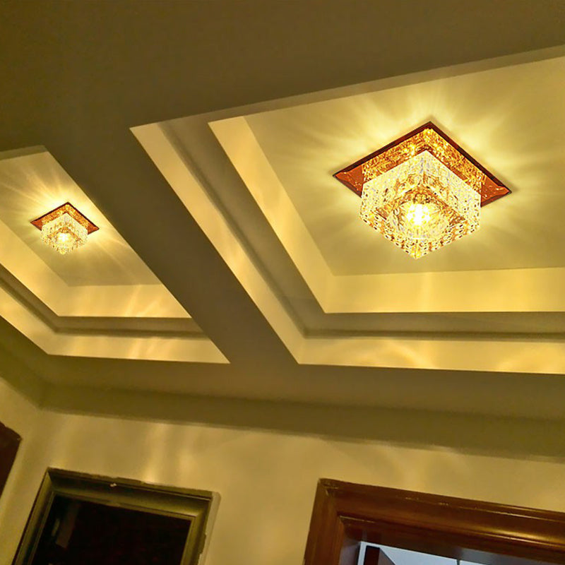 Clear Square LED Flush Mount Light Simplicity Crystal Flush Mount Ceiling Light for Foyer Clear Warm Clearhalo 'Ceiling Lights' 'Close To Ceiling Lights' 'Close to ceiling' 'Flush mount' Lighting' 2107337
