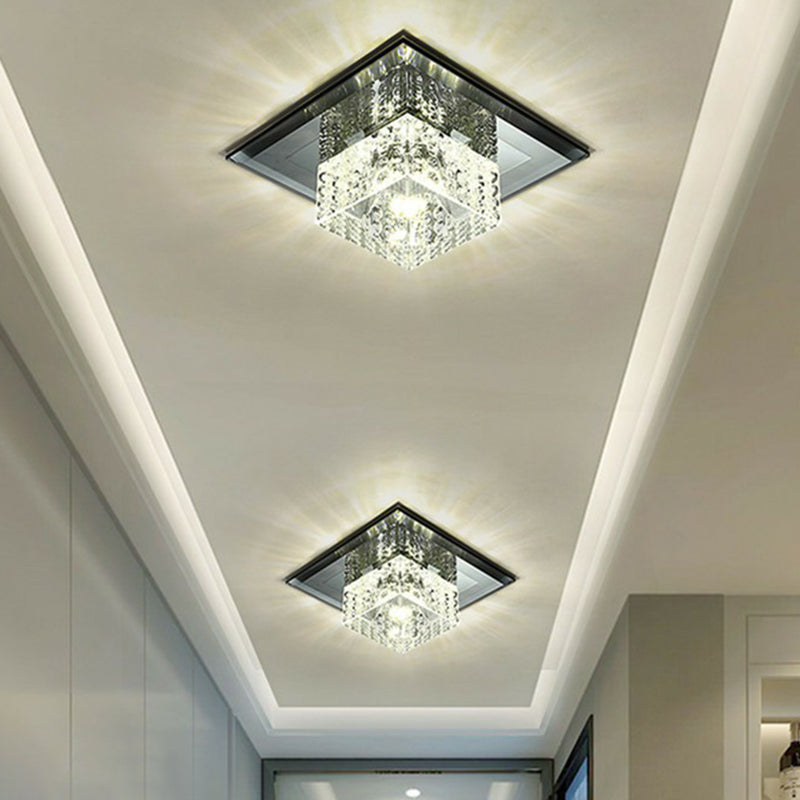 Crystal Square LED Flush Mount Light Simplicity Flush Mount Ceiling Light in Black for Foyer Clearhalo 'Ceiling Lights' 'Close To Ceiling Lights' 'Close to ceiling' 'Flush mount' Lighting' 2107391