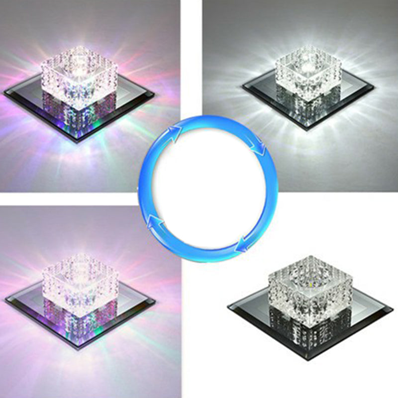 Crystal Square LED Flush Mount Light Simplicity Flush Mount Ceiling Light in Black for Foyer Black RGB and White Color Clearhalo 'Ceiling Lights' 'Close To Ceiling Lights' 'Close to ceiling' 'Flush mount' Lighting' 2107399