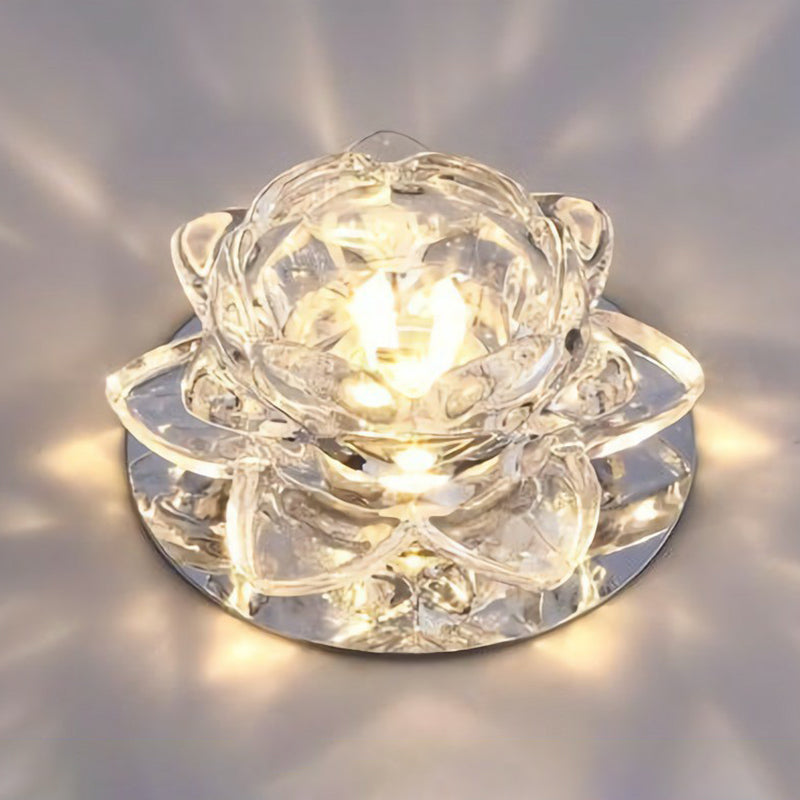 Lotus LED Flush Mount Modern Crystal Clear Flushmount Ceiling Light for Living Room Clear Warm Clearhalo 'Ceiling Lights' 'Close To Ceiling Lights' 'Close to ceiling' 'Flush mount' Lighting' 2107422