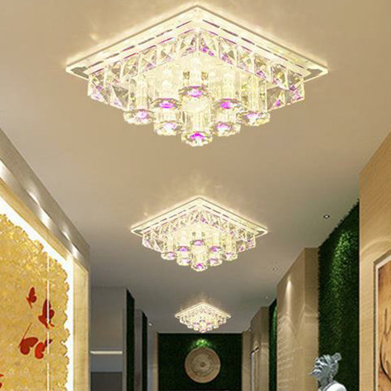 Crystal Square Shaped Flush Mount Modern LED Flushmount Ceiling Light for Hallway Purple Third Gear Clearhalo 'Ceiling Lights' 'Close To Ceiling Lights' 'Close to ceiling' 'Flush mount' Lighting' 2107451