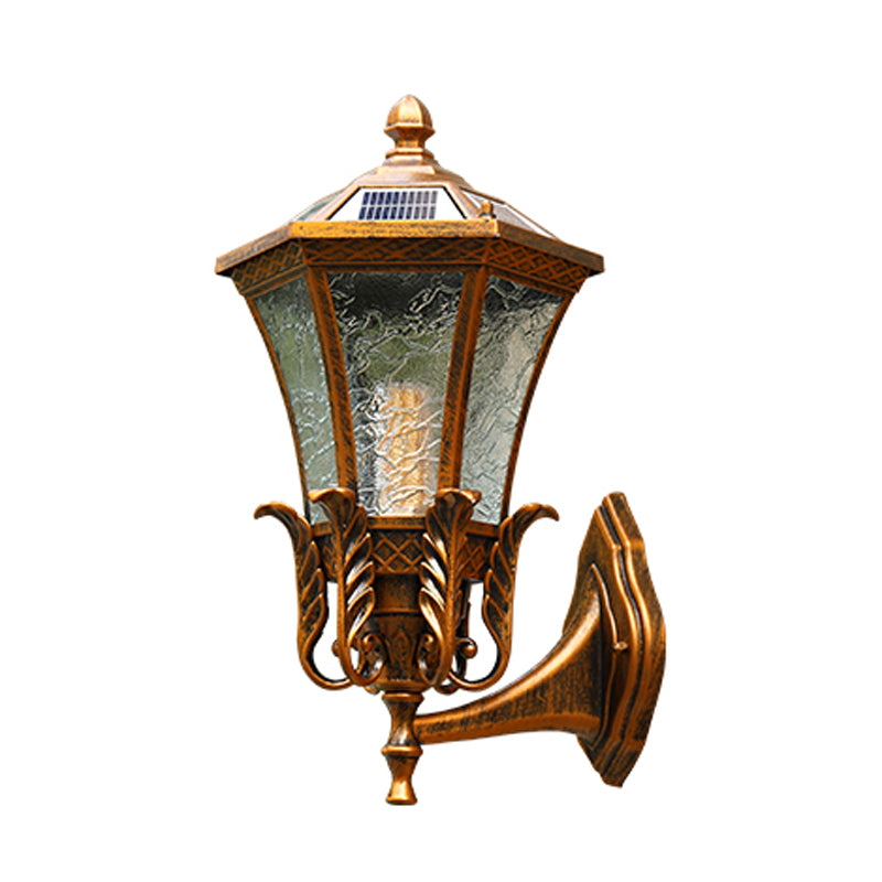 Classic House Shaped LED Wall Light Metallic Solar Wall Lighting Fixture with Glass Shade Bronze Solar B Clearhalo 'Wall Lamps & Sconces' 'Wall Lights' Lighting' 2108070