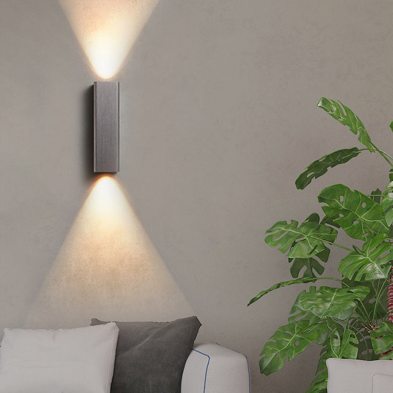 Modern Cuboid Wall Mounted Light Metal Living Room LED Up and Down Wall Sconce in Bronze/Gold/Coffee Grey Clearhalo 'Cast Iron' 'Glass' 'Industrial' 'Modern wall lights' 'Modern' 'Tiffany' 'Traditional wall lights' 'Wall Lamps & Sconces' 'Wall Lights' Lighting' 210896