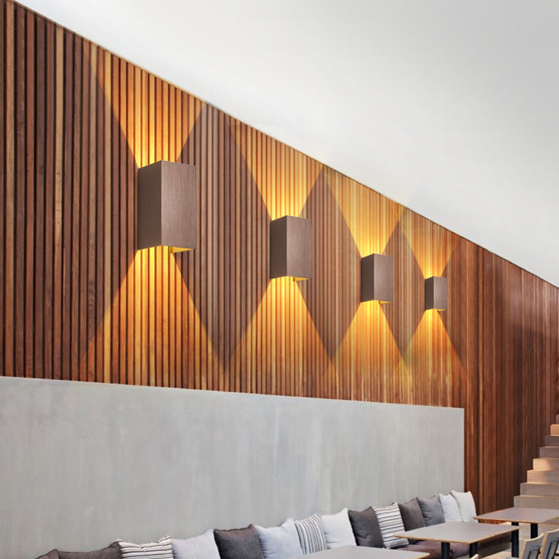 Cuboid Up and Down LED Wall Sconce Contemporary Metal Gold/Coffee/Grey Sconce Light Fixture for Bedroom Coffee Clearhalo 'Cast Iron' 'Glass' 'Industrial' 'Modern wall lights' 'Modern' 'Tiffany' 'Traditional wall lights' 'Wall Lamps & Sconces' 'Wall Lights' Lighting' 210957