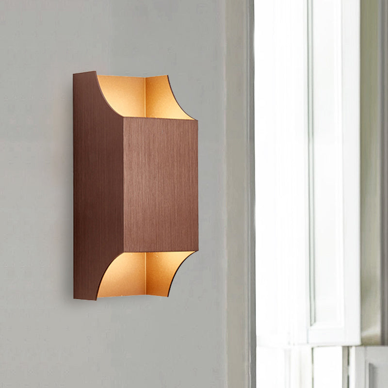 1 Light Bedroom Up and Down LED Wall Sconce with Geometric Metal Shade Black/Grey/White Wall Mount Light Bronze Clearhalo 'Cast Iron' 'Glass' 'Industrial' 'Modern wall lights' 'Modern' 'Tiffany' 'Traditional wall lights' 'Wall Lamps & Sconces' 'Wall Lights' Lighting' 211105