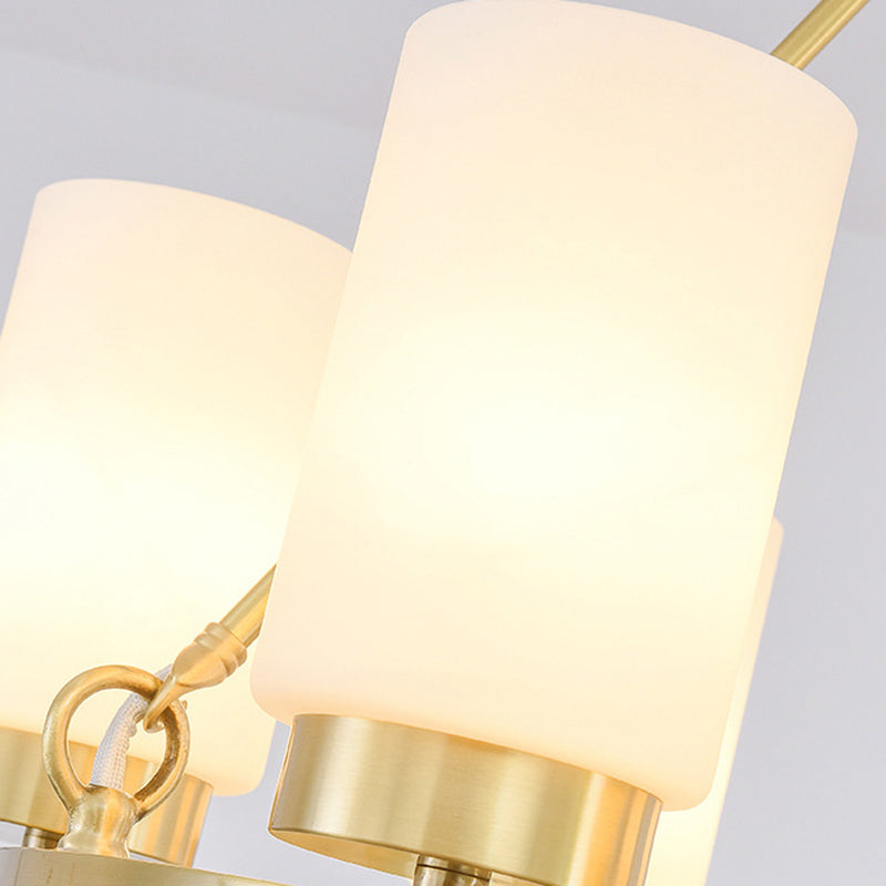 Wagon Wheel Frosted Glass Chandelier Light Classic 4/6 Lights Bedroom Pendant Lighting in Gold with Cylinder Shade Clearhalo 'Ceiling Lights' 'Chandeliers' Lighting' options 211224