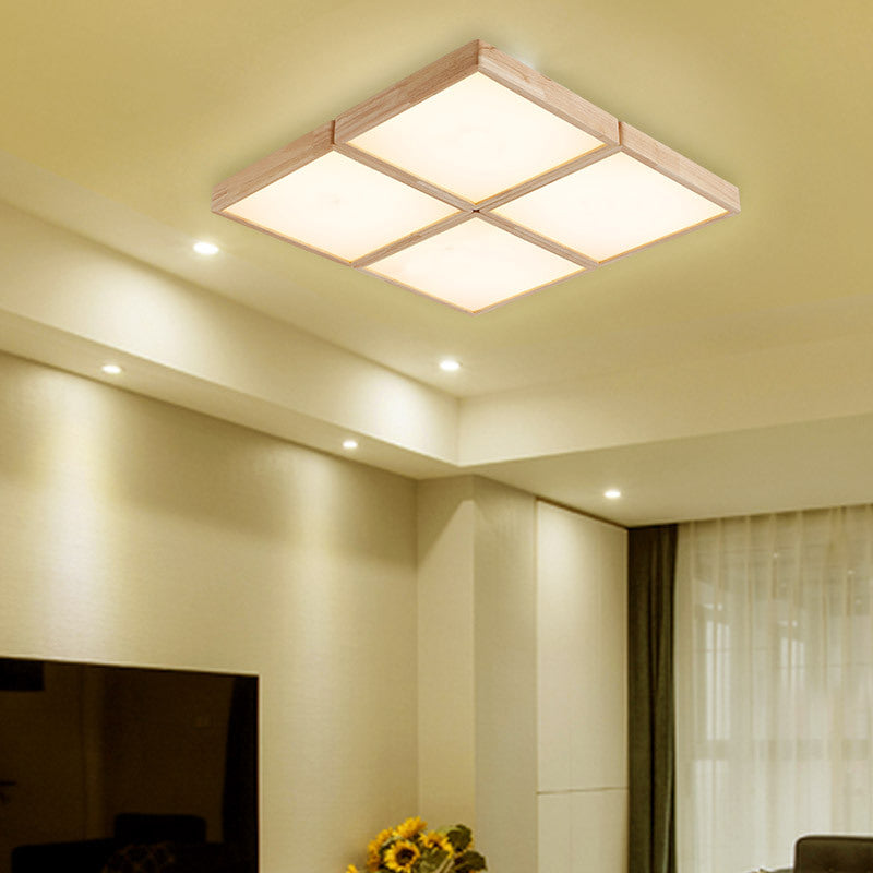 Beige Geometric Ceiling Flush Mount Minimalist Wood 4/6 Lights Flush Light with Acrylic Diffuser 4 Wood Clearhalo 'Ceiling Lights' 'Close To Ceiling Lights' 'Close to ceiling' 'Flush mount' Lighting' 211818