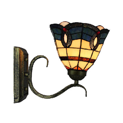 Tiffany Mini Wall Sconce Light with Sunflower/Peacock Tail Pattern Stained Glass 1 Lights Wall Light Fixture for Living Room Clearhalo 'Industrial' 'Middle century wall lights' 'Tiffany wall lights' 'Tiffany' 'Wall Lamps & Sconces' 'Wall Lights' Lighting' 21201