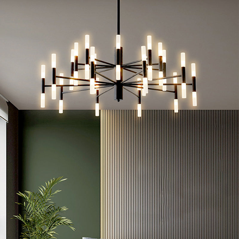 Radial Shaped Living Room Ceiling Lighting Metallic Postmodern LED Chandelier Light Fixture 40 Black Clearhalo 'Ceiling Lights' 'Chandeliers' 'Modern Chandeliers' 'Modern' Lighting' 2121271