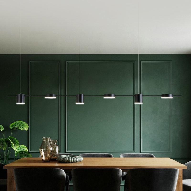 Postmodern Linear Shaped LED Pendant Light Metallic Dining Room Hanging Island Light 6 Black Clearhalo 'Ceiling Lights' 'Island Lights' Lighting' 2121414
