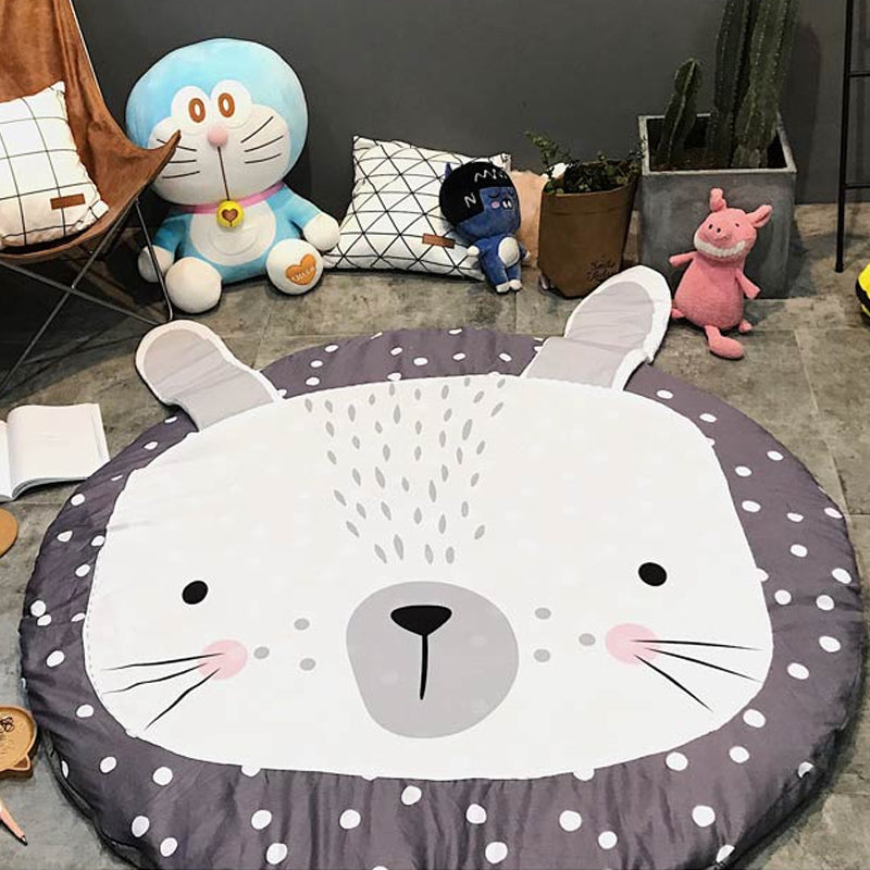 Huge Animal Head Rug Multi-Color Cartoon Rug Cotton Machine Wash Non-Slip Rug for Nursery White 4'11" x 4'11" Clearhalo 'Area Rug' 'Rug' 2121601