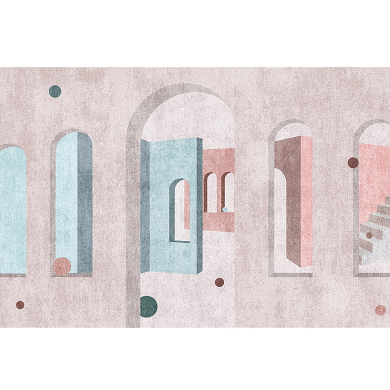 Mid-Century Living Room Rug Multi Color Architecture Colorblock Rug Polyester Pet Friendly Anti-Slip Washable Indoor Rug Apricot Clearhalo 'Area Rug' 'Rug' 2121963