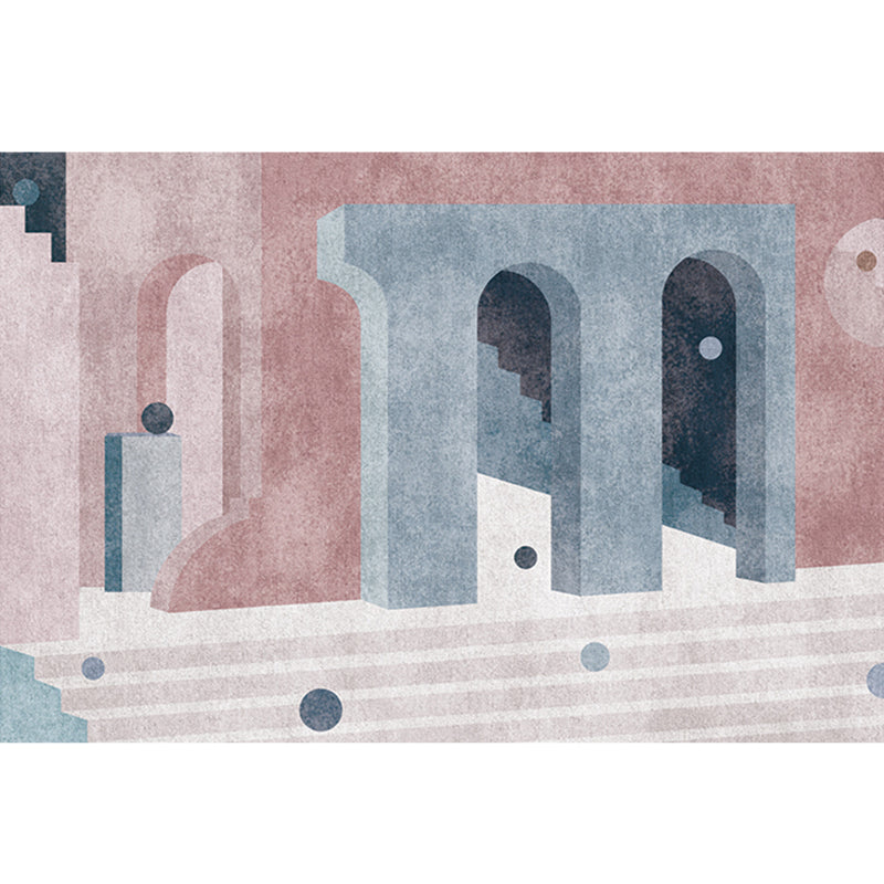 Mid-Century Living Room Rug Multi Color Architecture Colorblock Rug Polyester Pet Friendly Anti-Slip Washable Indoor Rug Sky Blue Clearhalo 'Area Rug' 'Rug' 2121965