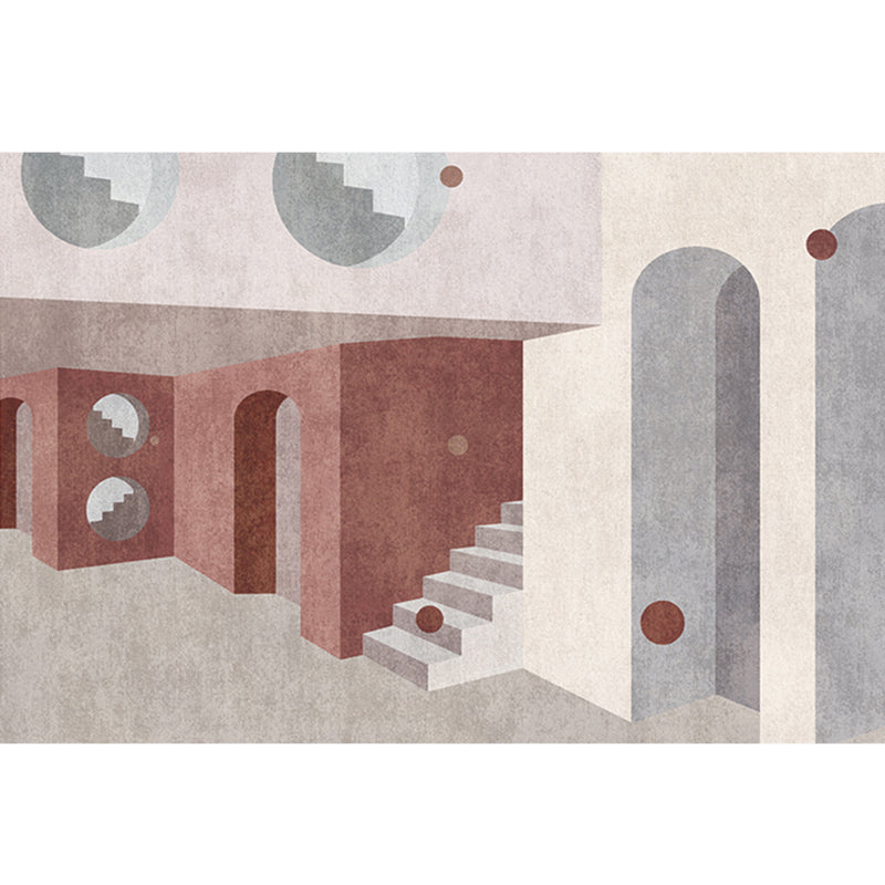 Mid-Century Living Room Rug Multi Color Architecture Colorblock Rug Polyester Pet Friendly Anti-Slip Washable Indoor Rug Brick Red Clearhalo 'Area Rug' 'Rug' 2121967