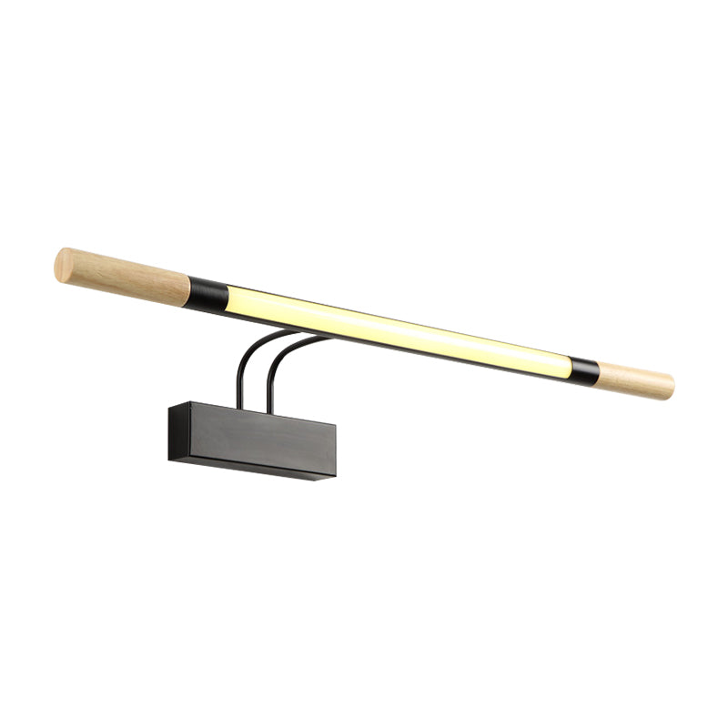 Linear Vanity Lighting Modern Led Wood Vanity Wall Sconce with Curved White/Black Arm in White/Warm Light Clearhalo 'Vanity Lights' 'Wall Lights' Lighting' 213003