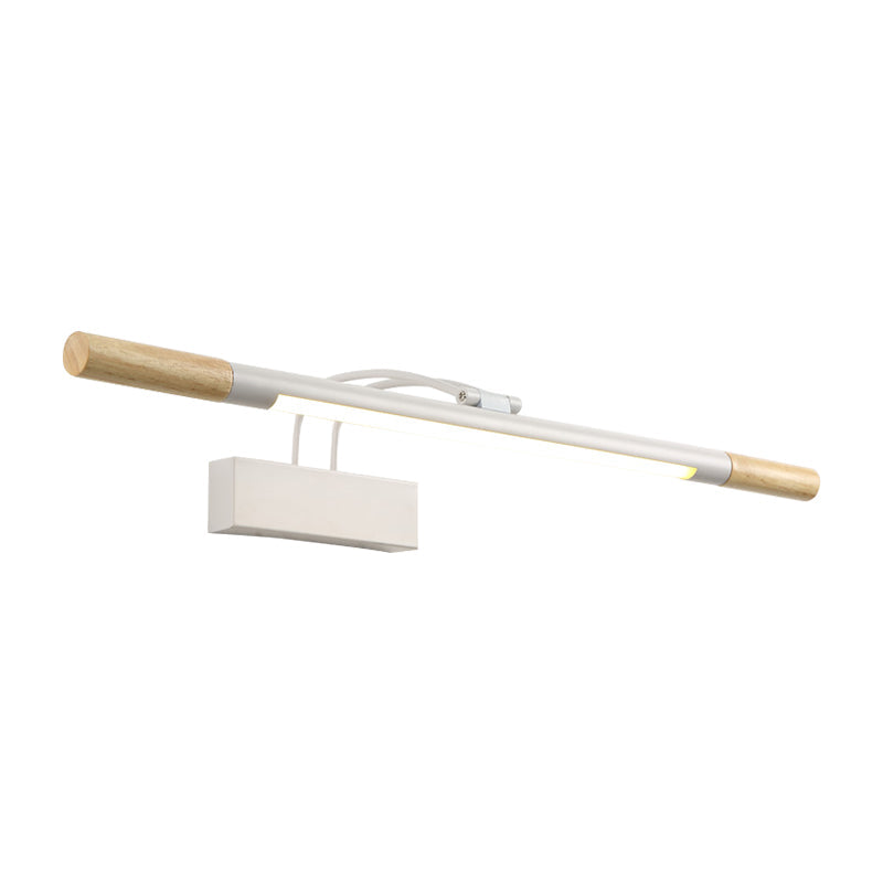 Linear Vanity Lighting Modern Led Wood Vanity Wall Sconce with Curved White/Black Arm in White/Warm Light Clearhalo 'Vanity Lights' 'Wall Lights' Lighting' 213007