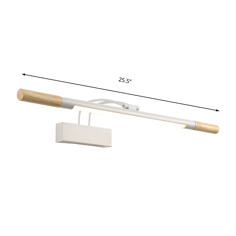 Linear Vanity Lighting Modern Led Wood Vanity Wall Sconce with Curved White/Black Arm in White/Warm Light Clearhalo 'Vanity Lights' 'Wall Lights' Lighting' 213008