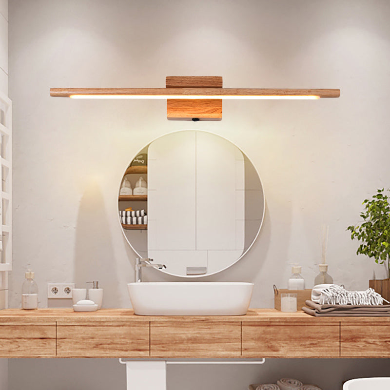 Slim Wood Vanity Sconce Lamp Modernist Led Beige Wall Mounted Light Fixture in White/Warm Light Clearhalo 'Vanity Lights' 'Wall Lights' Lighting' 213366