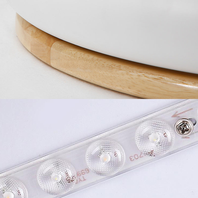 18"/21.5" Dia Drum Flush Mount Macaron Wood White/Pink/Green LED Flush Mount Lamp in White/Warm/Natural Light Clearhalo 'Ceiling Lights' 'Close To Ceiling Lights' 'Close to ceiling' 'Flush mount' Lighting' 213474