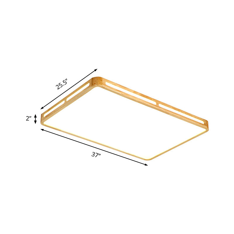 25.5"/37.5" Wide Rectangle Ceiling Light Minimalist Wood Beige LED Flush Mount Lamp for Bedroom Clearhalo 'Ceiling Lights' 'Close To Ceiling Lights' 'Close to ceiling' 'Flush mount' Lighting' 213542