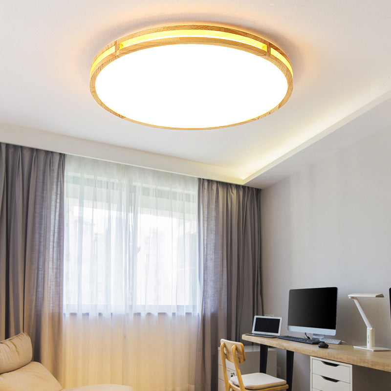 14"/16"/19.5" Dia Circle Flush Mount Contemporary Wood Beige LED Flush Mount Lamp with Acrylic Diffuser Clearhalo 'Ceiling Lights' 'Close To Ceiling Lights' 'Close to ceiling' 'Flush mount' Lighting' 213544