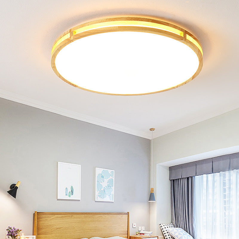 14"/16"/19.5" Dia Circle Flush Mount Contemporary Wood Beige LED Flush Mount Lamp with Acrylic Diffuser Clearhalo 'Ceiling Lights' 'Close To Ceiling Lights' 'Close to ceiling' 'Flush mount' Lighting' 213545