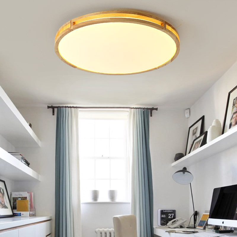 14"/16"/19.5" Dia Circle Flush Mount Contemporary Wood Beige LED Flush Mount Lamp with Acrylic Diffuser Clearhalo 'Ceiling Lights' 'Close To Ceiling Lights' 'Close to ceiling' 'Flush mount' Lighting' 213548
