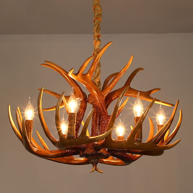 Resin Deer Horn Shaped Suspension Light Traditional Restaurant Chandelier Lighting 6 Brown Clearhalo 'Ceiling Lights' 'Chandeliers' Lighting' options 2135930_328a479d-12b9-4029-833f-10b039d311d7