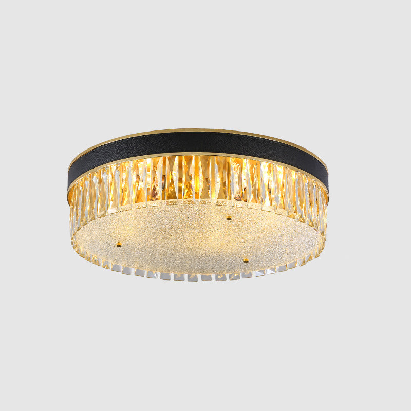 Drum Shaped Faceted Crystal Flush Mount Lighting Minimalist Black Flush Mount Fixture Clearhalo 'Ceiling Lights' 'Close To Ceiling Lights' 'Close to ceiling' 'Flush mount' Lighting' 2136160
