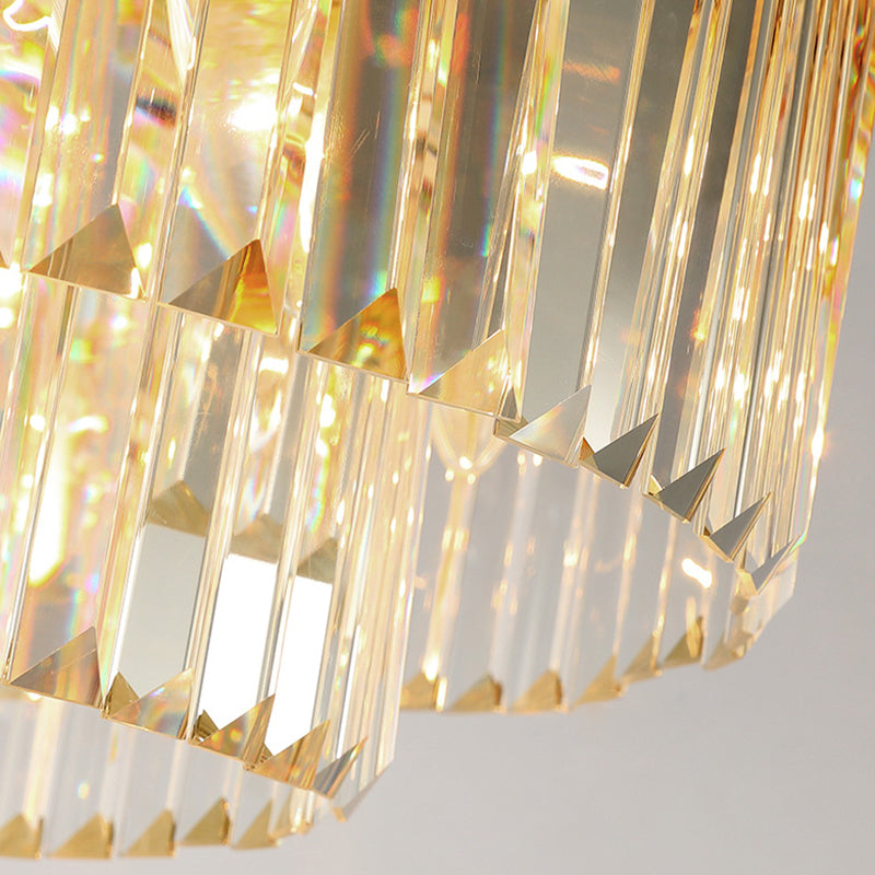 Drum Tri-Prism Crystal Flush Mount Lighting Minimalist Gold Flush Mount Fixture for Living Room Clearhalo 'Ceiling Lights' 'Close To Ceiling Lights' 'Close to ceiling' 'Flush mount' Lighting' 2136201