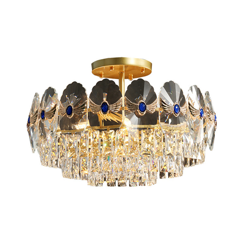 Tiered Semi Flush Light Artistic Beveled Crystal Living Room Flush Ceiling Light Fixture in Gold Clearhalo 'Ceiling Lights' 'Close To Ceiling Lights' 'Close to ceiling' 'Semi-flushmount' Lighting' 2136219