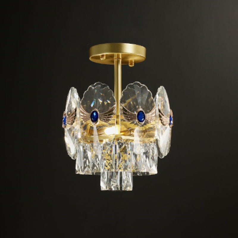 Tiered Semi Flush Light Artistic Beveled Crystal Living Room Flush Ceiling Light Fixture in Gold Gold 11" Clearhalo 'Ceiling Lights' 'Close To Ceiling Lights' 'Close to ceiling' 'Semi-flushmount' Lighting' 2136221