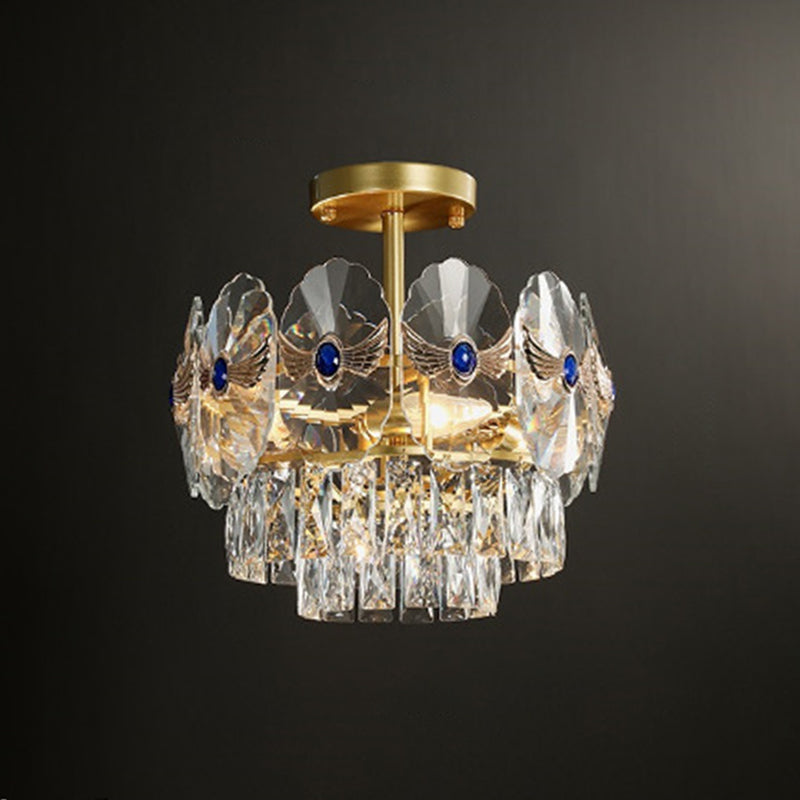 Tiered Semi Flush Light Artistic Beveled Crystal Living Room Flush Ceiling Light Fixture in Gold Gold 15" Clearhalo 'Ceiling Lights' 'Close To Ceiling Lights' 'Close to ceiling' 'Semi-flushmount' Lighting' 2136222