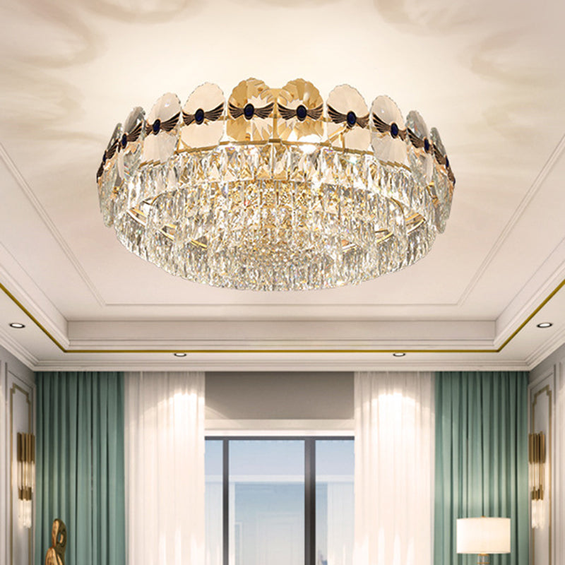 Tiered Semi Flush Light Artistic Beveled Crystal Living Room Flush Ceiling Light Fixture in Gold Clearhalo 'Ceiling Lights' 'Close To Ceiling Lights' 'Close to ceiling' 'Semi-flushmount' Lighting' 2136225