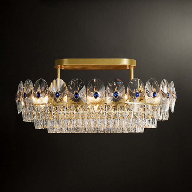 Tiered Semi Flush Light Artistic Beveled Crystal Living Room Flush Ceiling Light Fixture in Gold Gold 35.5" Clearhalo 'Ceiling Lights' 'Close To Ceiling Lights' 'Close to ceiling' 'Semi-flushmount' Lighting' 2136226