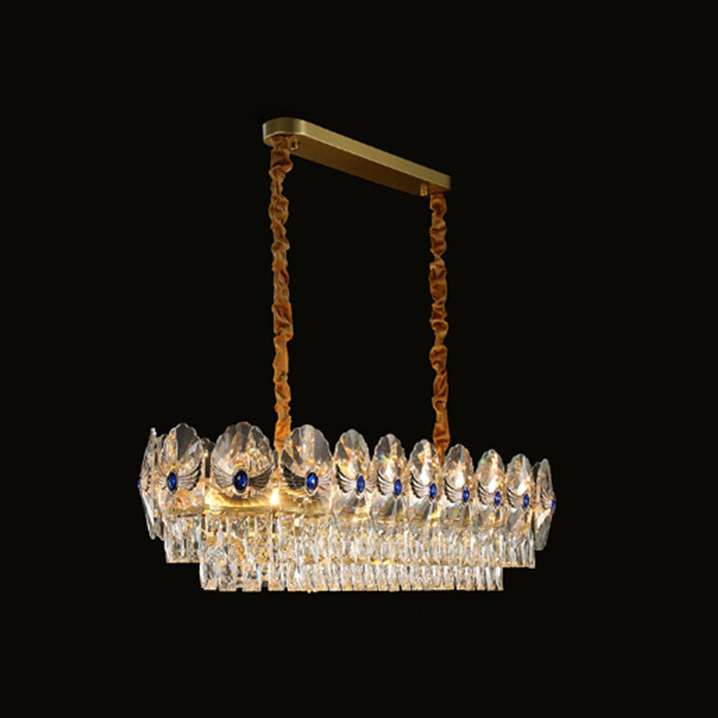 Tiered Semi Flush Light Artistic Beveled Crystal Living Room Flush Ceiling Light Fixture in Gold Gold 37.5" Clearhalo 'Ceiling Lights' 'Close To Ceiling Lights' 'Close to ceiling' 'Semi-flushmount' Lighting' 2136227