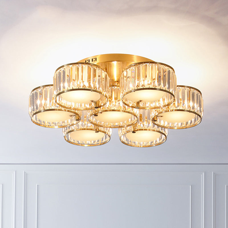 Tri-Prism Crystal Round Flush Mount Lighting Minimalist Gold Semi Flush Ceiling Light Gold 32.5" Clearhalo 'Ceiling Lights' 'Close To Ceiling Lights' 'Close to ceiling' 'Semi-flushmount' Lighting' 2136229
