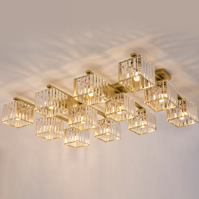 Artistic Square Flush Light Tri-Prism Crystal Living Room Flush Ceiling Light Fixture 12 Gold Clearhalo 'Ceiling Lights' 'Close To Ceiling Lights' 'Close to ceiling' 'Flush mount' Lighting' 2136254