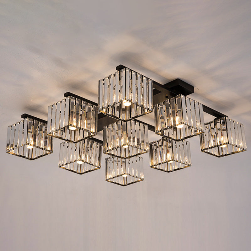 Artistic Square Flush Light Tri-Prism Crystal Living Room Flush Ceiling Light Fixture 9 Black Clearhalo 'Ceiling Lights' 'Close To Ceiling Lights' 'Close to ceiling' 'Flush mount' Lighting' 2136263