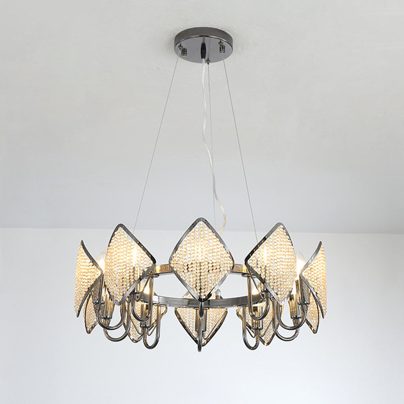 Ring Shaped Ceiling Lighting Postmodern Metal Living Room Chandelier Light Fixture with Rhombus Crystal Shade Chrome 1 Tier Small Clearhalo 'Ceiling Lights' 'Chandeliers' 'Modern Chandeliers' 'Modern' Lighting' 2136365
