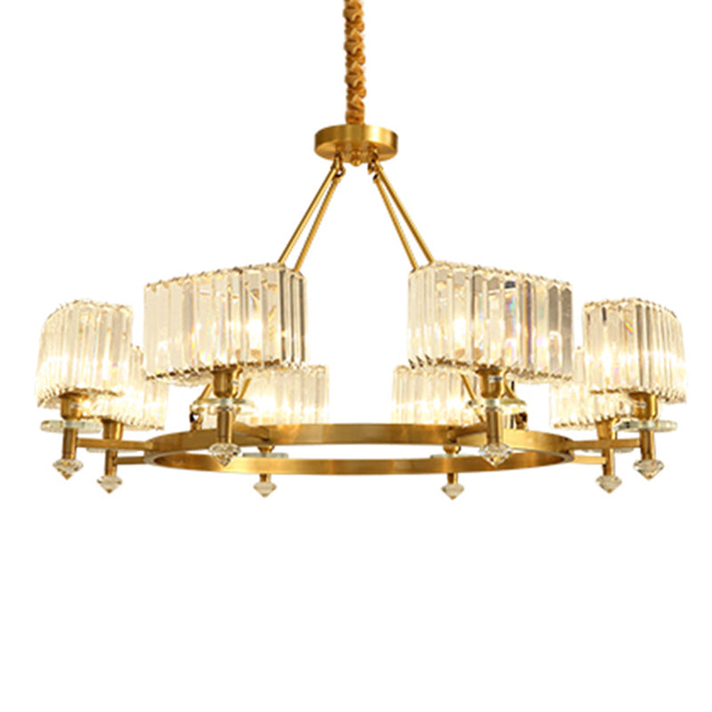 Circle Shaped Crystal Block Ceiling Lighting Postmodern Gold Chandelier Light Fixture for Living Room Clearhalo 'Ceiling Lights' 'Chandeliers' 'Modern Chandeliers' 'Modern' Lighting' 2136402