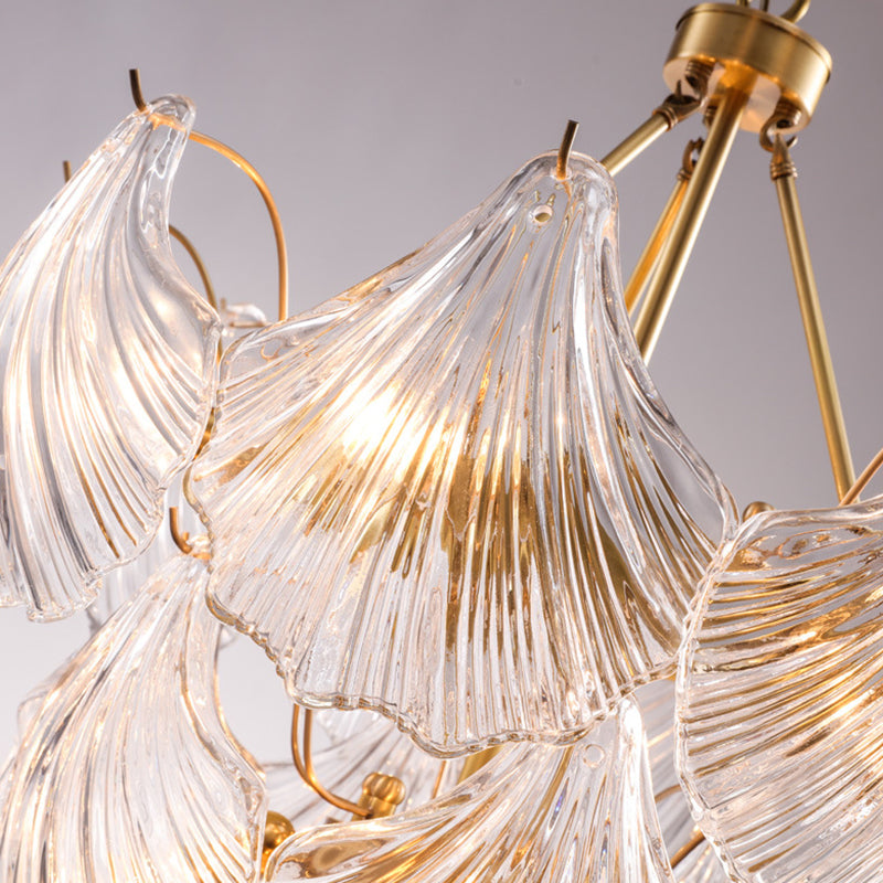 Scallop Shaped Chandelier Light Simplicity Ribbed Glass Gold Pendant Light Fixture Clearhalo 'Ceiling Lights' 'Chandeliers' 'Modern Chandeliers' 'Modern' Lighting' 2136427