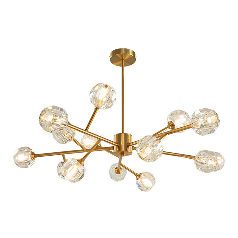 Branch Living Room Suspension Light Metal Artistic Chandelier Light with Faceted Crystal Shade in Gold Clearhalo 'Ceiling Lights' 'Chandeliers' 'Modern Chandeliers' 'Modern' Lighting' 2136438