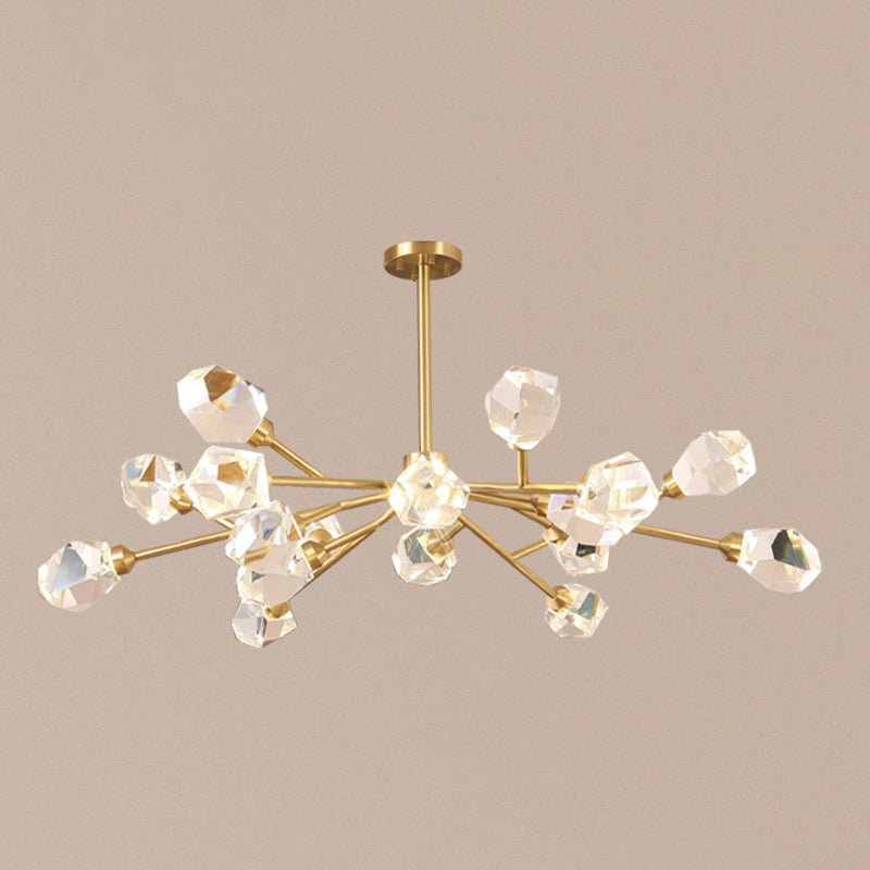 Minimalist Branch Chandelier Lighting Metallic Living Room Pendant Light with Beveled Crystal Shade in Gold 18 Gold Clearhalo 'Ceiling Lights' 'Chandeliers' 'Modern Chandeliers' 'Modern' Lighting' 2136441