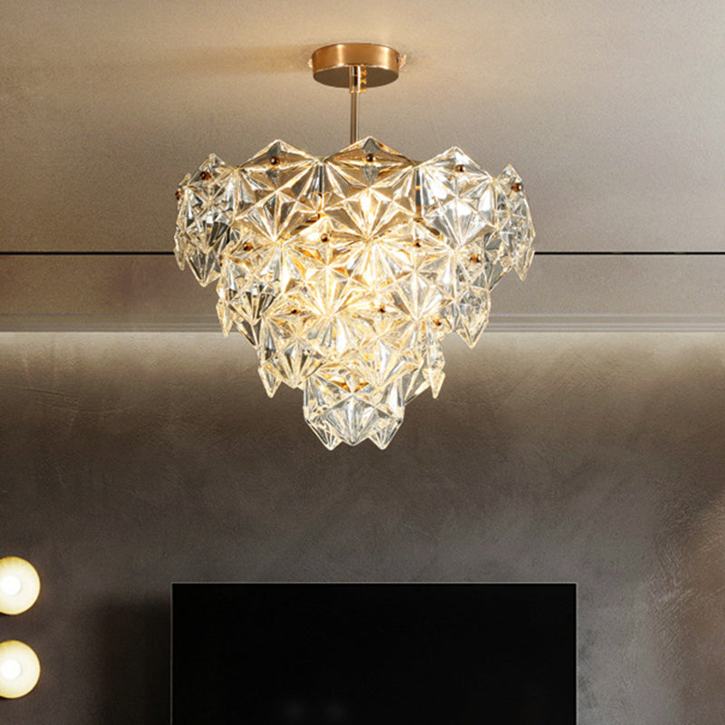 Cone Shaped Ceiling Lighting Postmodern Clear Crystal Living Room Chandelier Light Fixture in Gold Clearhalo 'Ceiling Lights' 'Chandeliers' 'Modern Chandeliers' 'Modern' Lighting' 2136450
